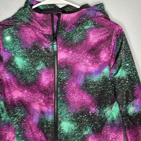 Lands End Insulated Purple Green Sky Space Scene Hooded Jackets Size M (10-12) - Picture 2 of 11